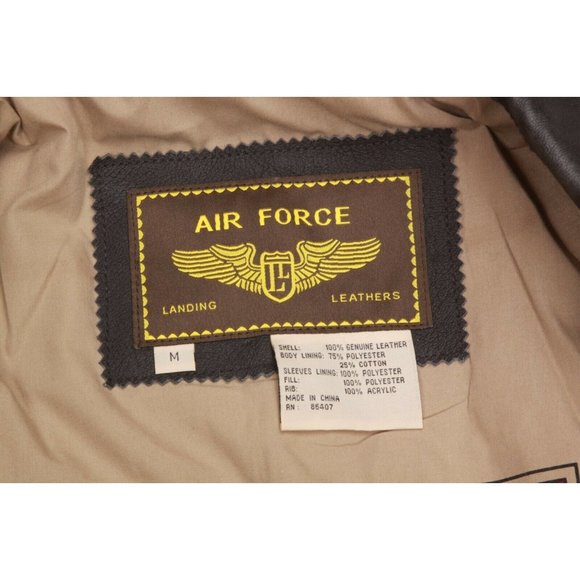 LANDING LEATHERS AIR FORCE Style Mens Brown Bomber Flight Jacket size Medium - Picture 3 of 4
